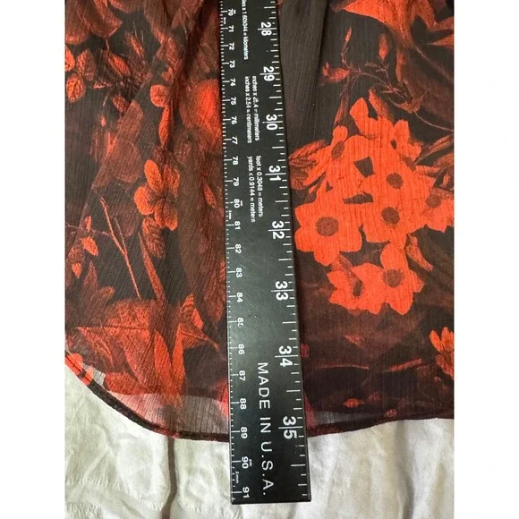 H&M Size 10 Floral Print Tiered‎ Mini Dress Long Sleeve Sheer Red Black Swing - Picture 9 of 11